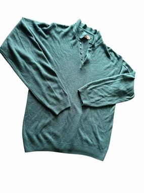 Vintage kikit Men's Teal Button-Neck Sweater